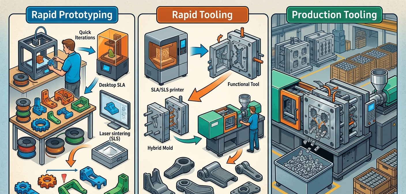 Rapid Prototyping vs Rapid Tooling vs Production Tooling